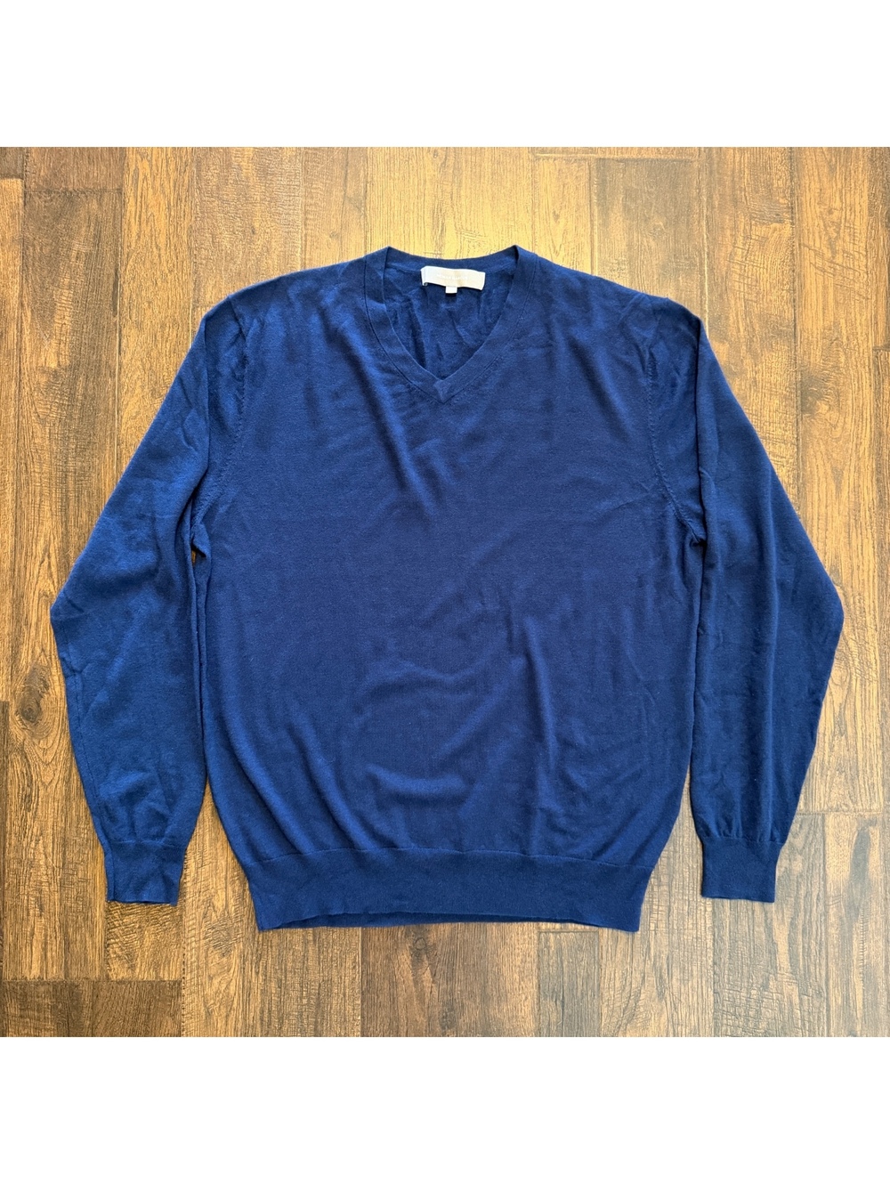 Neiman Marcus Cashmere Silk Sweater Mens XXL Blue V-Neck Long Sleeve Pullover